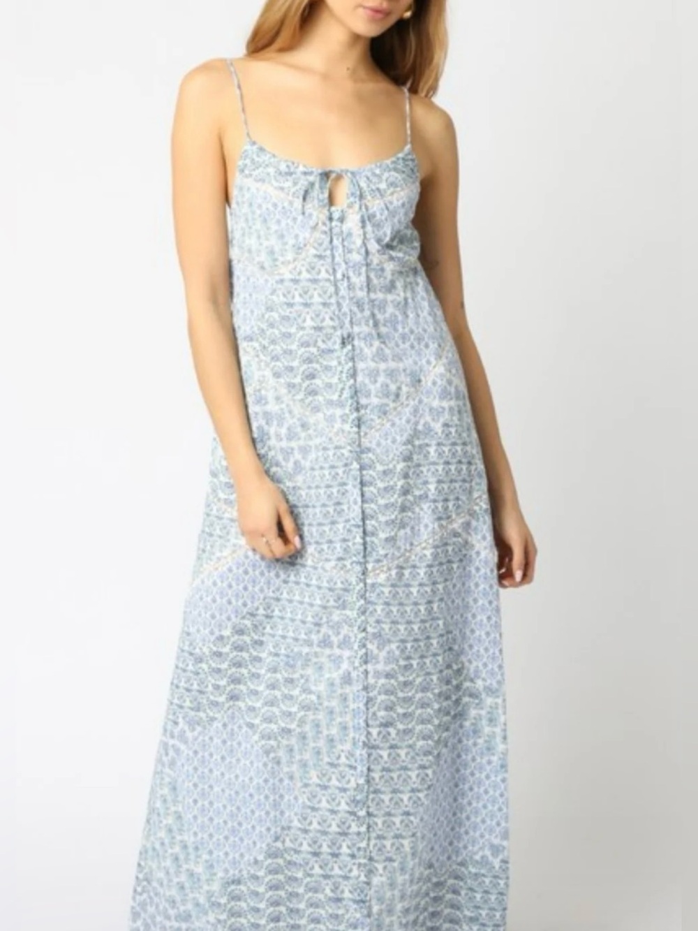 NWT Olivaceous Light Blue and White Printed Maxi Dress